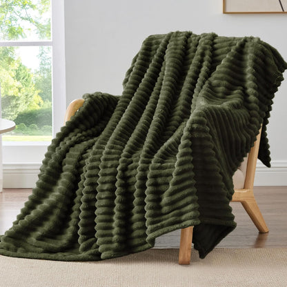 BEDELITE Ribbed Fleece Throw Blanket for Couch, Linen, 50"x60"