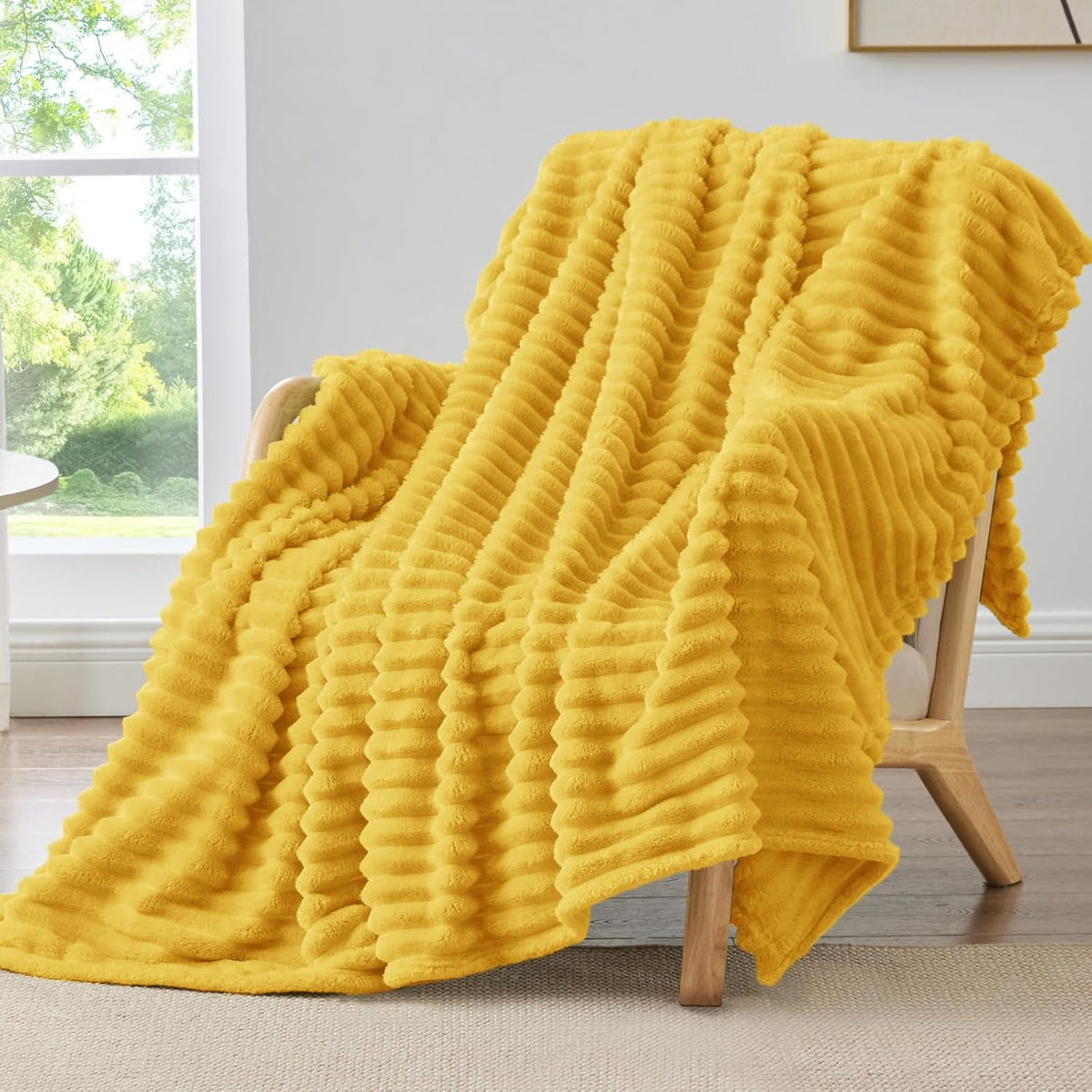 BEDELITE Ribbed Fleece Throw Blanket for Couch, Linen, 50"x60"