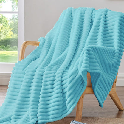 BEDELITE Ribbed Fleece Throw Blanket for Couch, Linen, 50"x60"