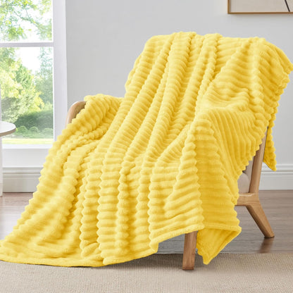 BEDELITE Ribbed Fleece Throw Blanket for Couch, Linen, 50"x60"