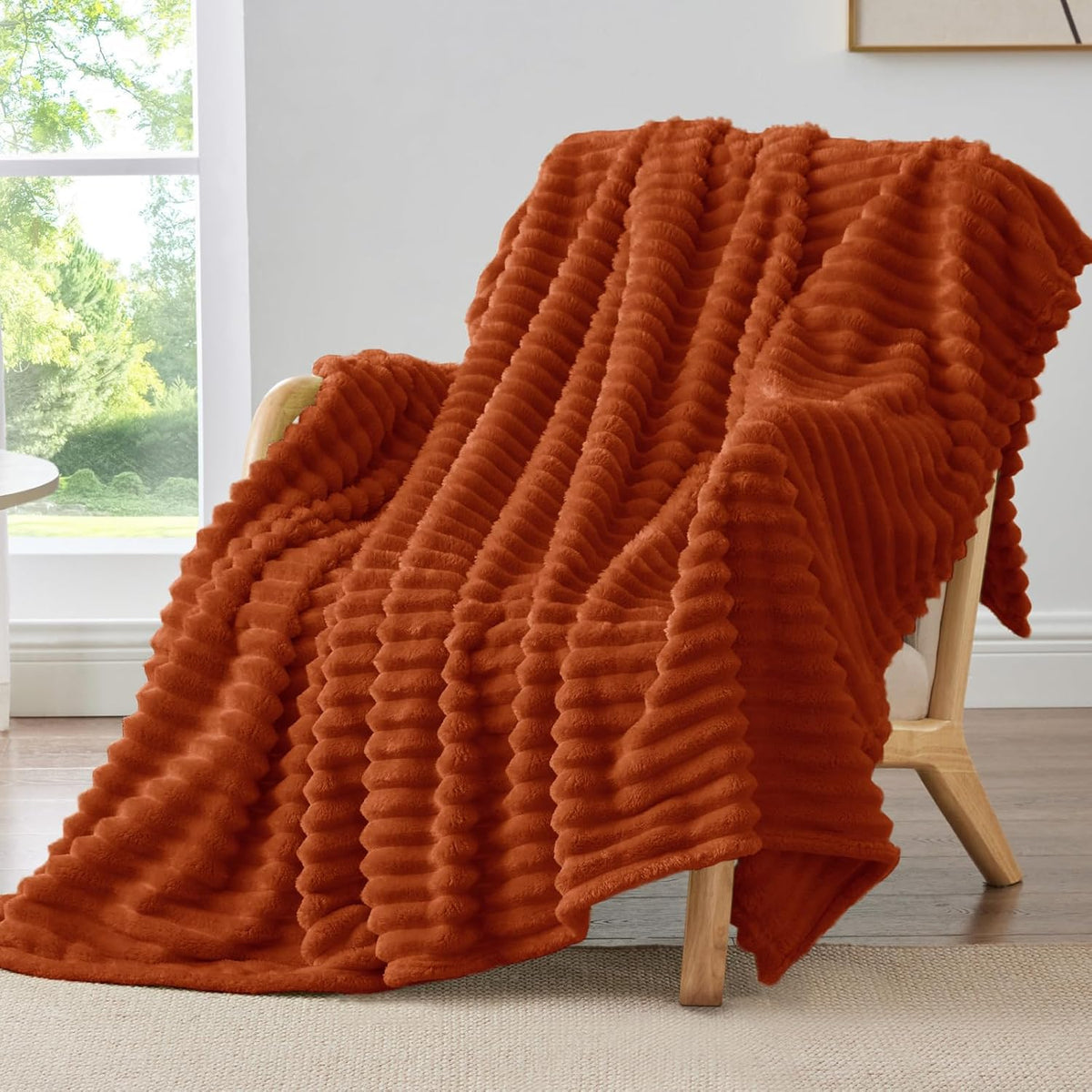 BEDELITE Ribbed Fleece Throw Blanket for Couch, Linen, 50"x60"