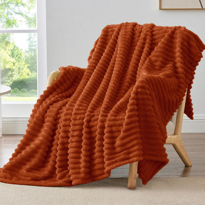 BEDELITE Ribbed Fleece Throw Blanket for Couch, Linen, 50"x60"