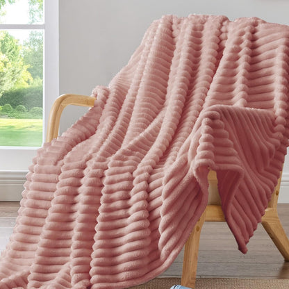BEDELITE Ribbed Fleece Throw Blanket for Couch, Linen, 50"x60"