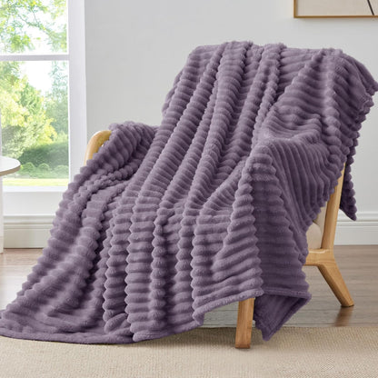 BEDELITE Ribbed Fleece Throw Blanket for Couch, Linen, 50"x60"