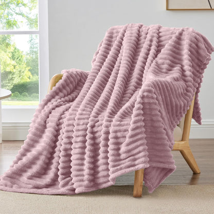 BEDELITE Ribbed Fleece Throw Blanket for Couch, Linen, 50"x60"