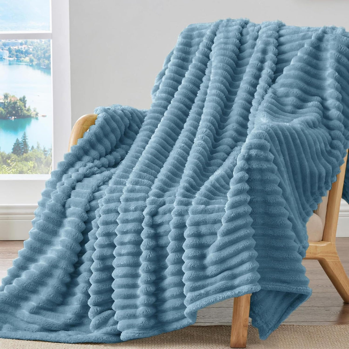 BEDELITE Ribbed Fleece Throw Blanket for Couch, Linen, 50"x60"