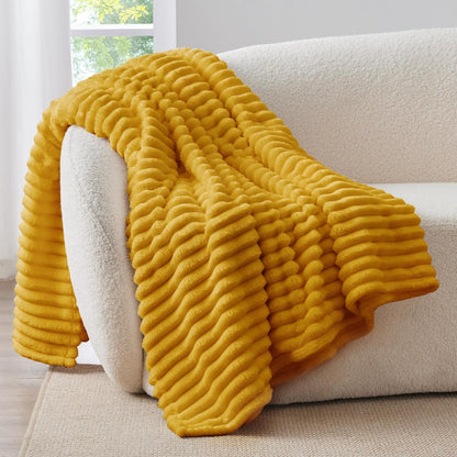 BEDELITE Ribbed Fleece Throw Blanket for Couch, Linen, 50"x60"