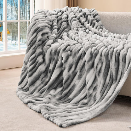 BEDELITE Ribbed Fleece Throw Blanket for Couch, Linen, 50"x60"