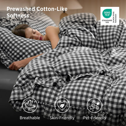 Bedsure Gingham Ruffle Duvet Cover Set, Queen, Cotton-Like Bed, Terracotta