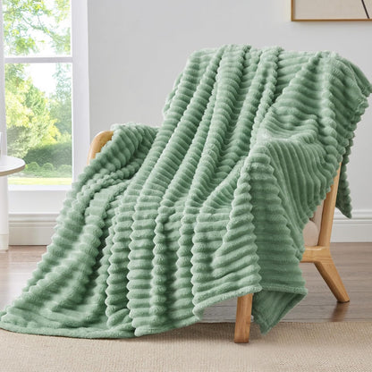 BEDELITE Ribbed Fleece Throw Blanket for Couch, Linen, 50"x60"