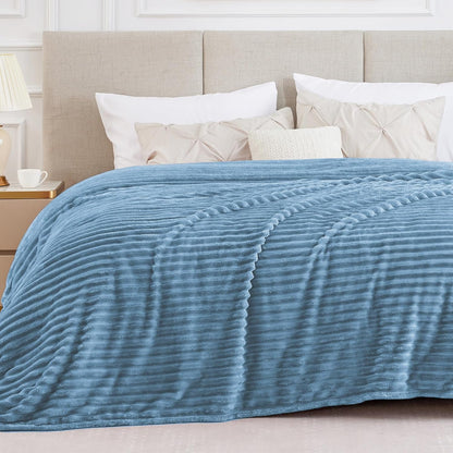BEDELITE Ribbed Fleece Throw Blanket for Couch, Linen, 50"x60"