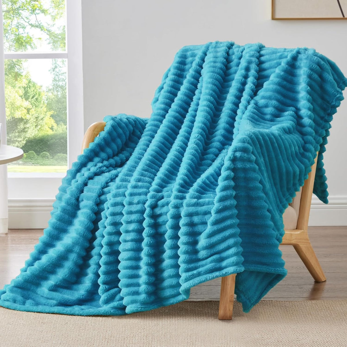 BEDELITE Ribbed Fleece Throw Blanket for Couch, Linen, 50"x60"