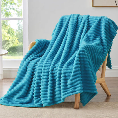 BEDELITE Ribbed Fleece Throw Blanket for Couch, Linen, 50"x60"