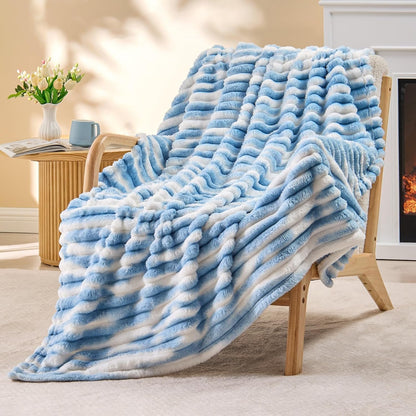 BEDELITE Ribbed Fleece Throw Blanket for Couch, Linen, 50"x60"
