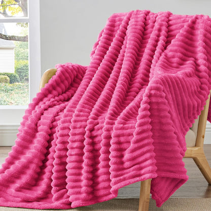 BEDELITE Ribbed Fleece Throw Blanket for Couch, Linen, 50"x60"