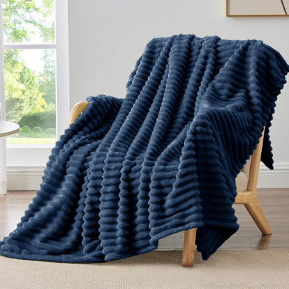 BEDELITE Ribbed Fleece Throw Blanket for Couch, Linen, 50"x60"
