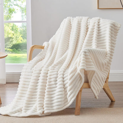 BEDELITE Ribbed Fleece Throw Blanket for Couch, Linen, 50"x60"