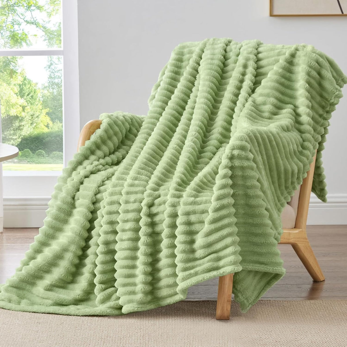 BEDELITE Ribbed Fleece Throw Blanket for Couch, Linen, 50"x60"