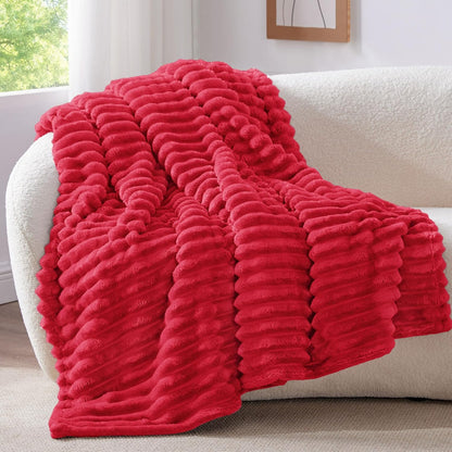 BEDELITE Ribbed Fleece Throw Blanket for Couch, Linen, 50"x60"