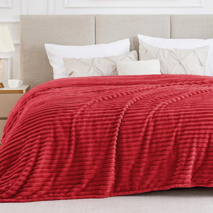 BEDELITE Ribbed Fleece Throw Blanket for Couch, Linen, 50"x60"