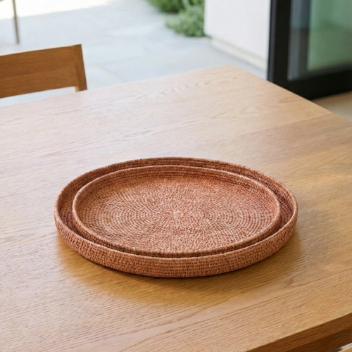 Hydra Woven Seagrass Tray Set of 2, Rose