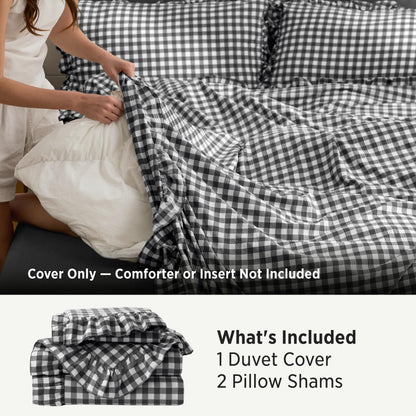 Bedsure Gingham Ruffle Duvet Cover Set, Queen, Cotton-Like Bed, Terracotta