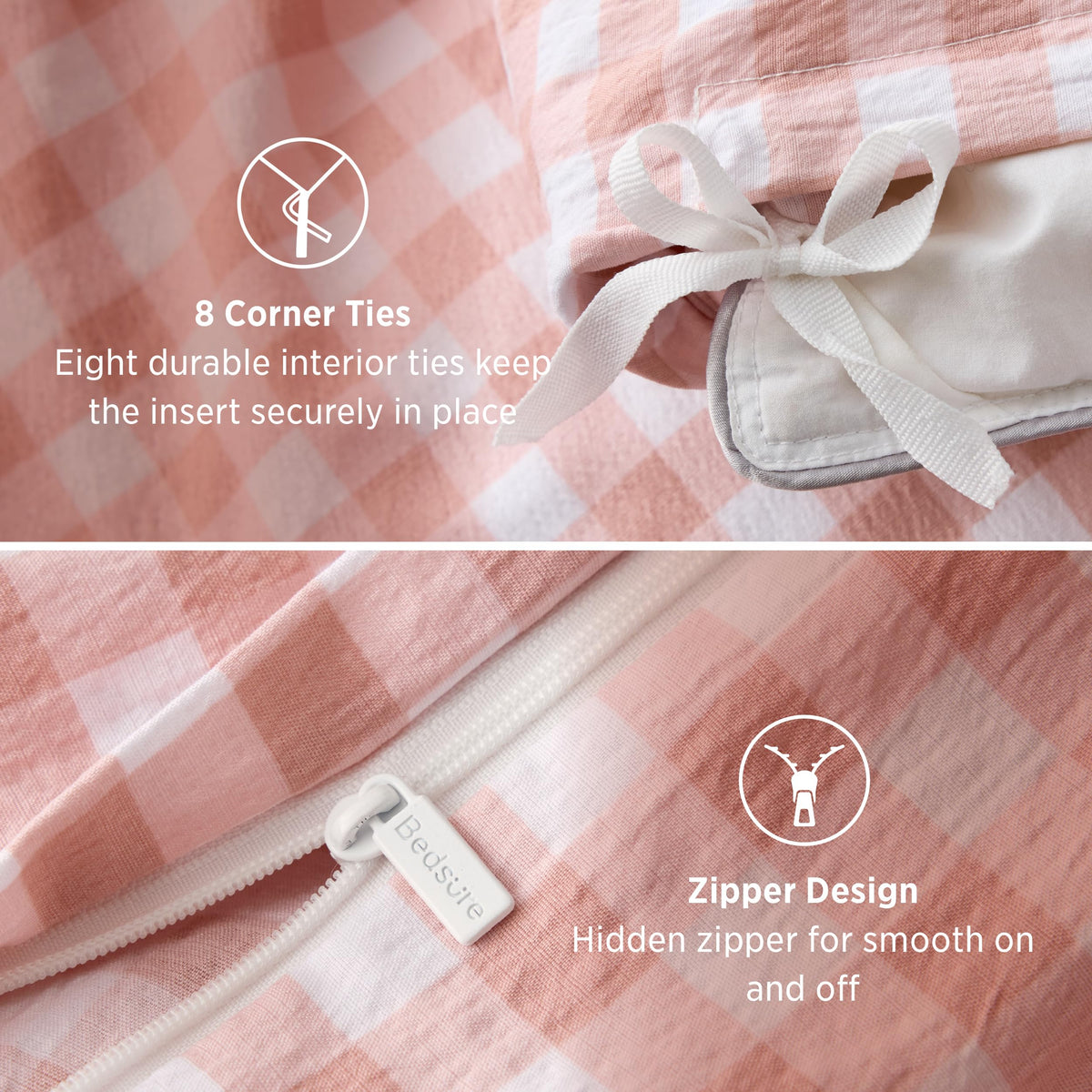 Bedsure Gingham Ruffle Duvet Cover Set, Queen, Cotton-Like Bed, Terracotta
