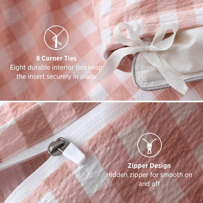 Bedsure Gingham Ruffle Duvet Cover Set, Queen, Cotton-Like Bed, Terracotta