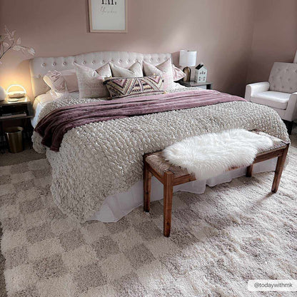 Atira Checkered Area Rug – Cream & Light Brown