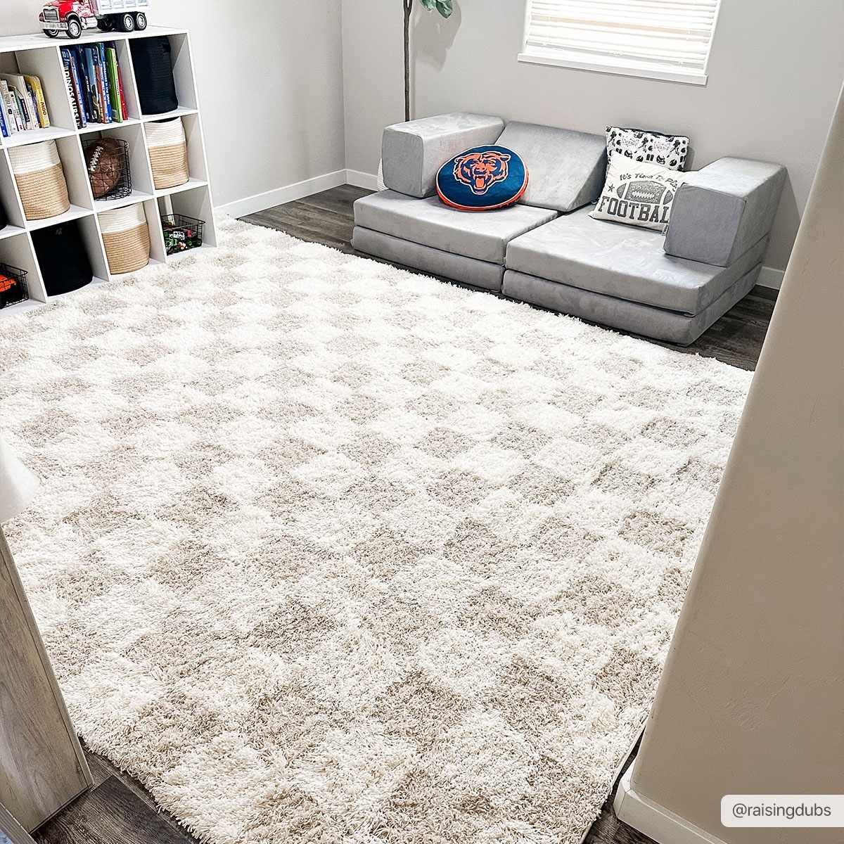 Atira Checkered Area Rug – Cream & Light Brown