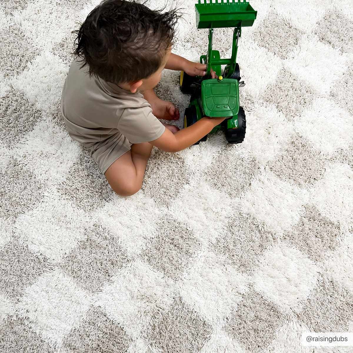 Atira Checkered Area Rug – Cream & Light Brown