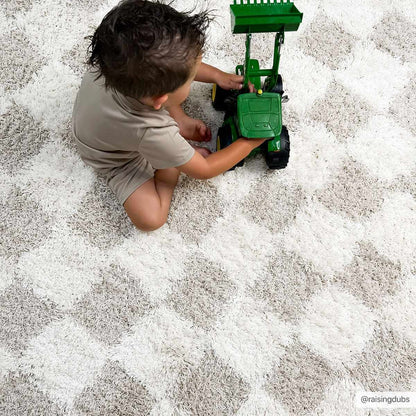 Atira Checkered Area Rug – Cream & Light Brown
