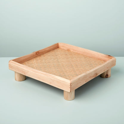 Miramar Reclaimed Wood Square Footed Tray, Medium