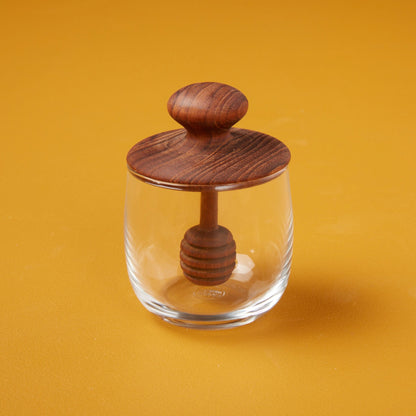 Teak & Glass Honey Jar