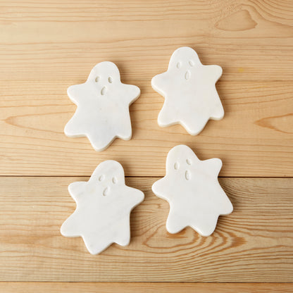 White Marble Ghost Coasters, Set of 4