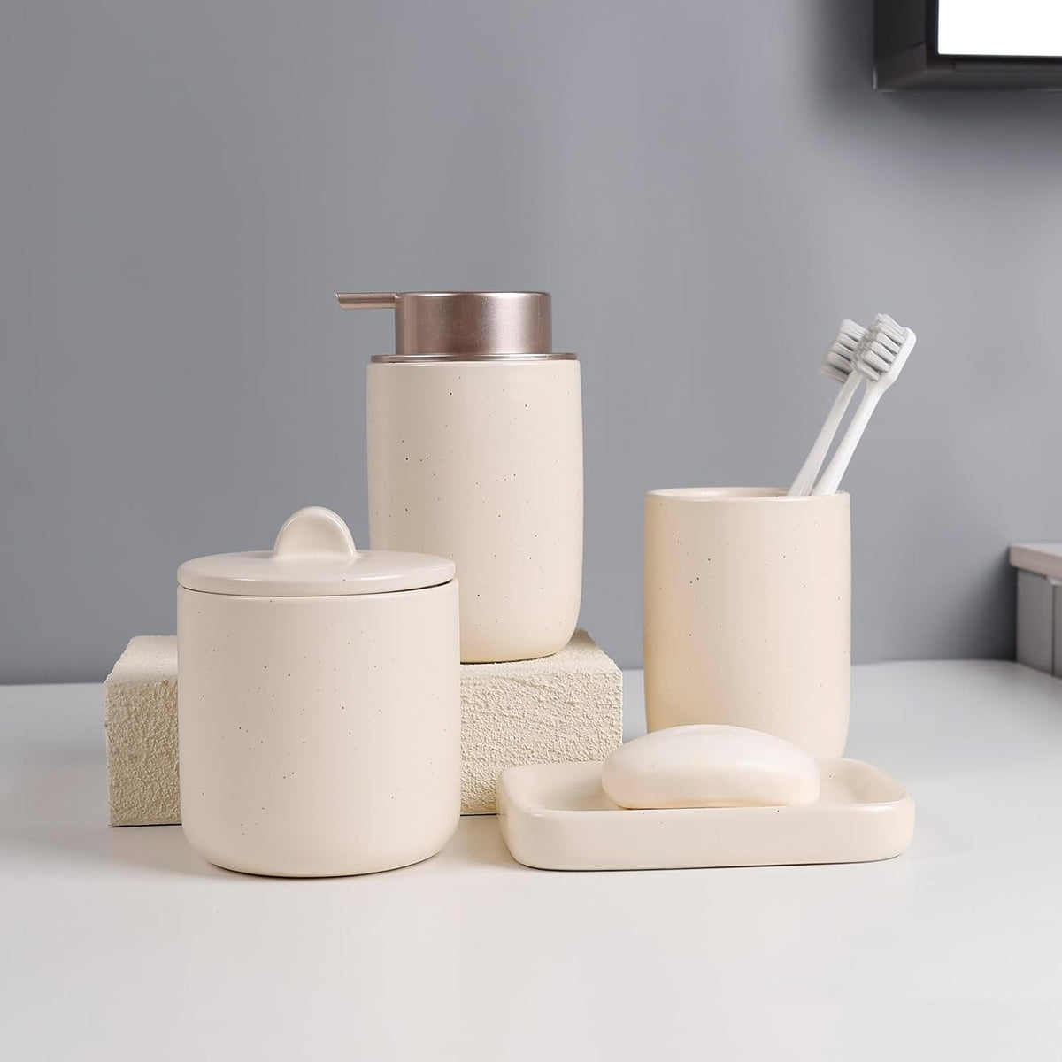 BosilunLife Apricot 4-Piece Bathroom Set Recycled Ceramic Eco-Clay