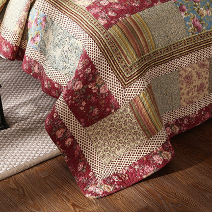 Tache Fairy Tale Tea Party Beige Burgundy Paisley Floral Cotton Patchwork Quilt Set (DXJ103443)
