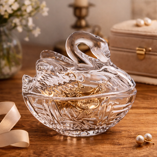 Crystal Glass Swan  Dish with Lid