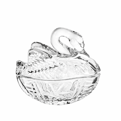 Crystal Glass Swan  Dish with Lid