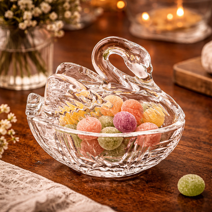Crystal Glass Swan  Dish with Lid