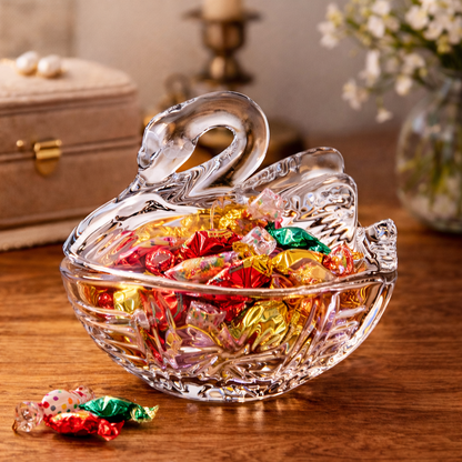 Crystal Glass Swan  Dish with Lid