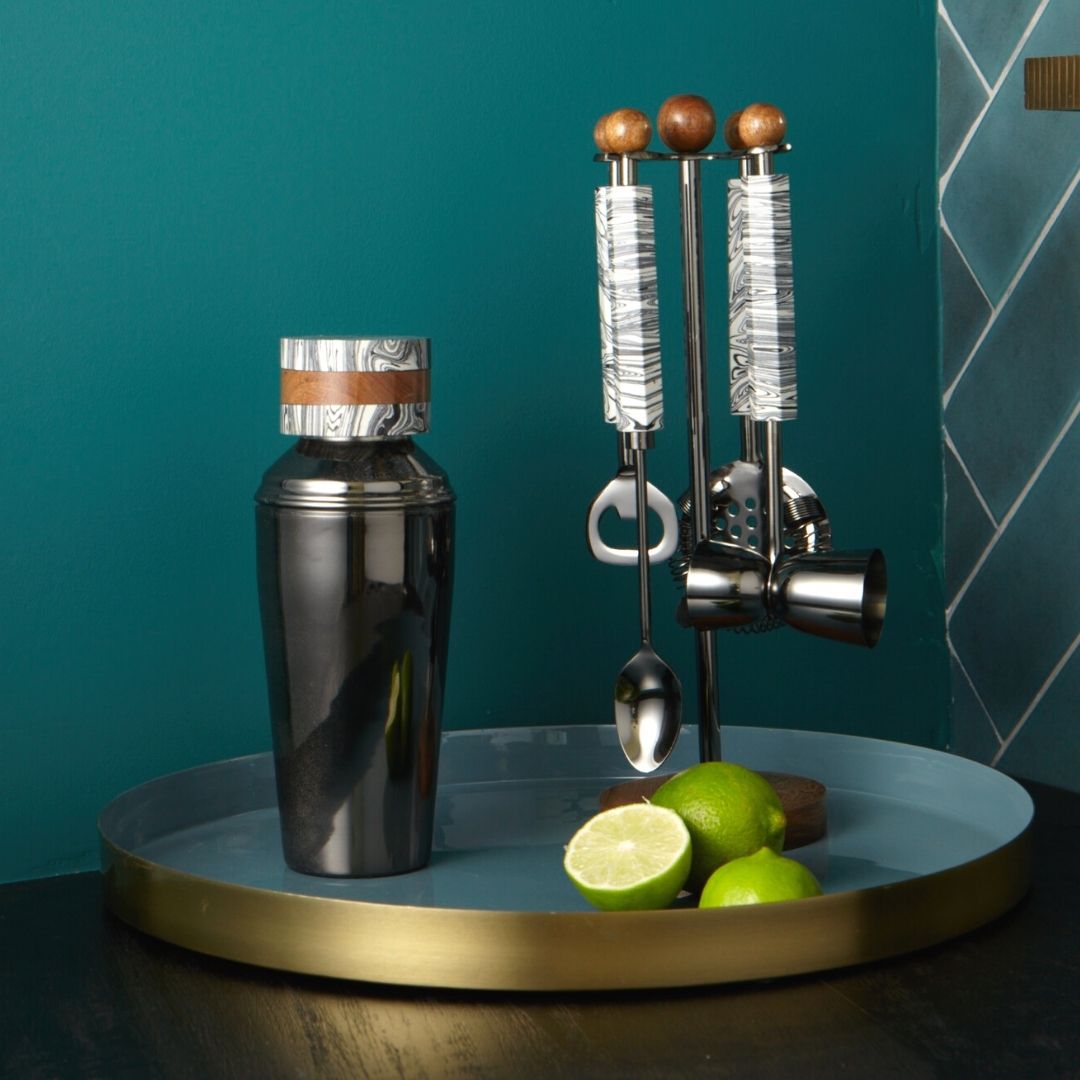 Zebra Marble & Wood Onyx Hanging Bar Set