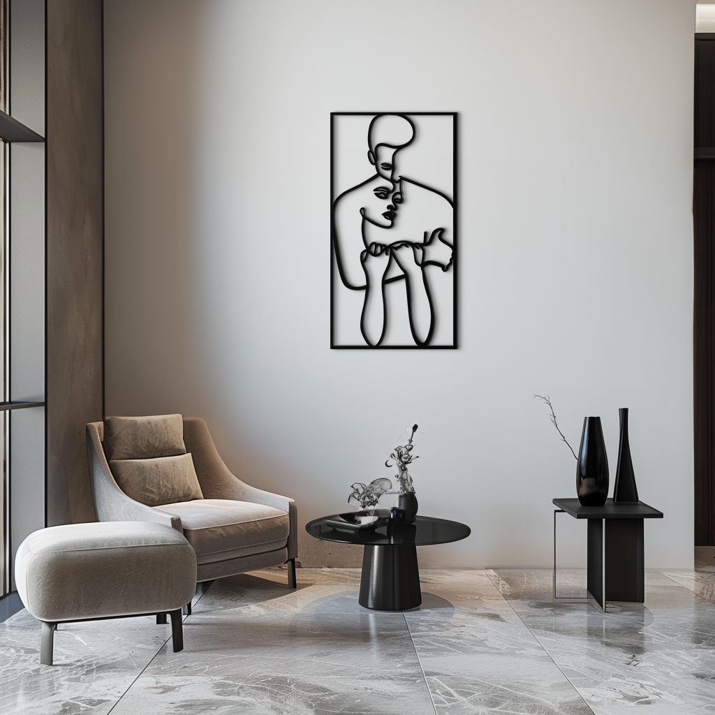 act Couple Line Art Metal Wall Decor Abstr– Modern Minimalist Love Artwork- KAF625
