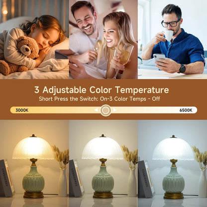 Vintage Lamp for Living Room,16" Modern Ceramic Table Lamps for Bedroom,Retro Bedside Nightstand Traditional Lamps,Classic Chino