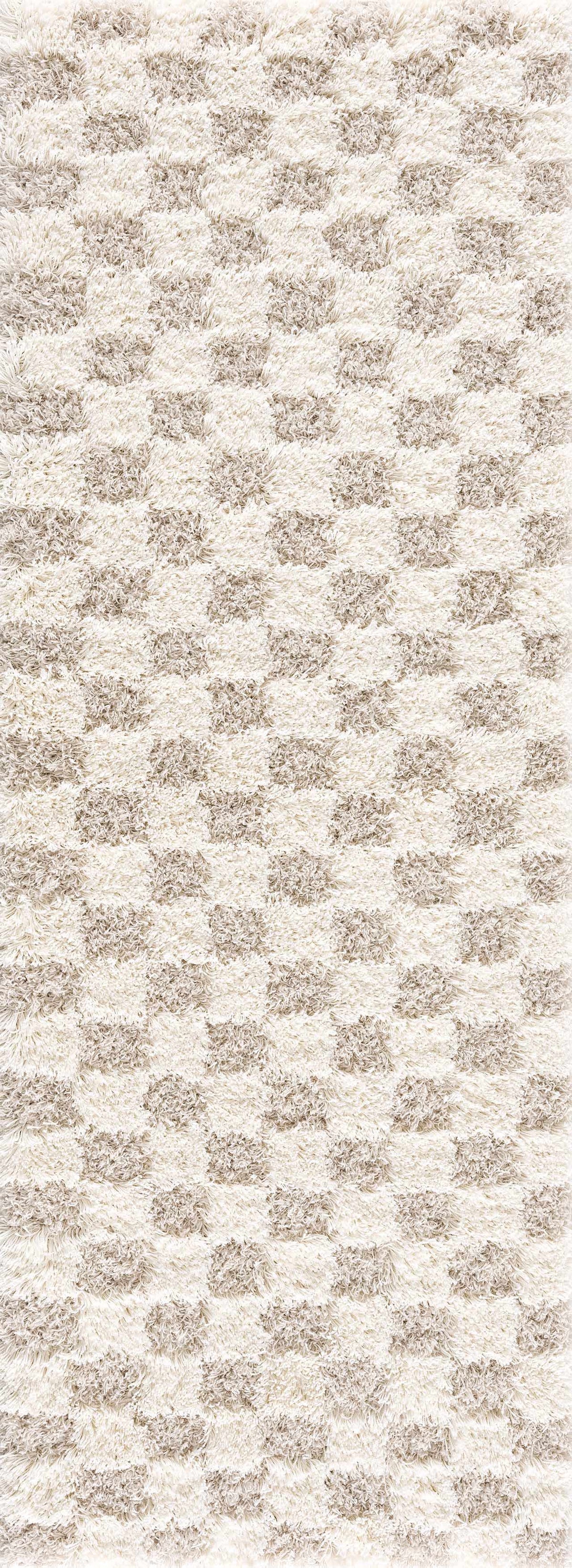 Atira Checkered Area Rug – Cream & Light Brown