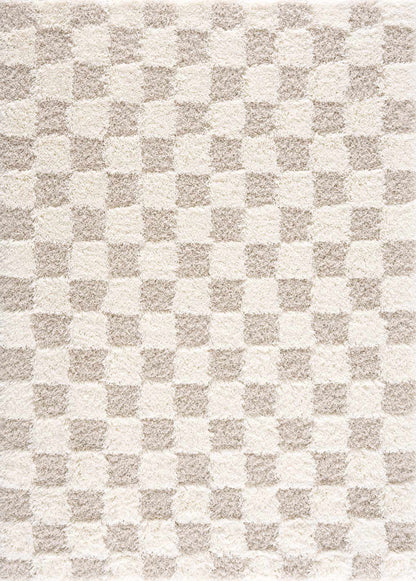 Atira Checkered Area Rug – Cream & Light Brown