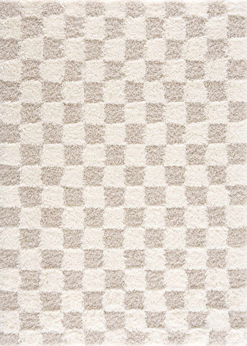 Atira Checkered Area Rug – Cream & Light Brown