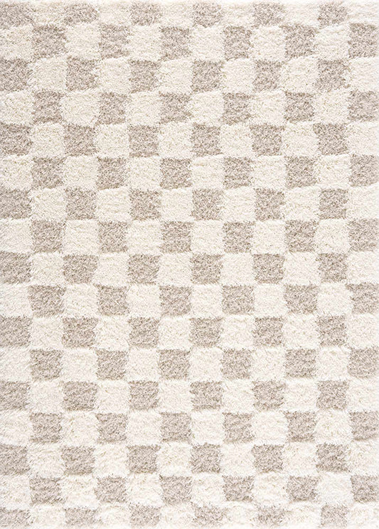 Atira Checkered Area Rug – Cream & Light Brown