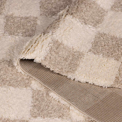 Atira Checkered Area Rug – Cream & Light Brown