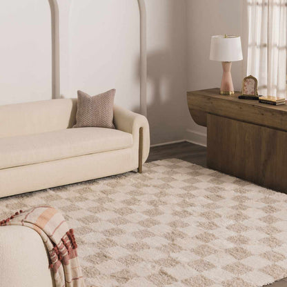 Atira Checkered Area Rug – Cream & Light Brown